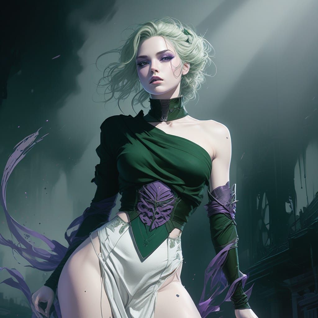 Dark Fantasy Anime Goddess with Emerald Eyes