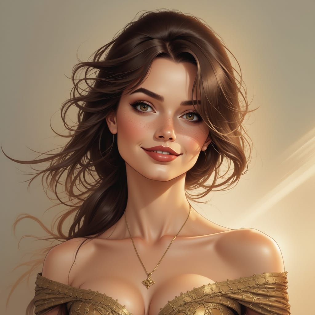 Elegant Woman with Windswept Hair, Ultra-Realistic Style