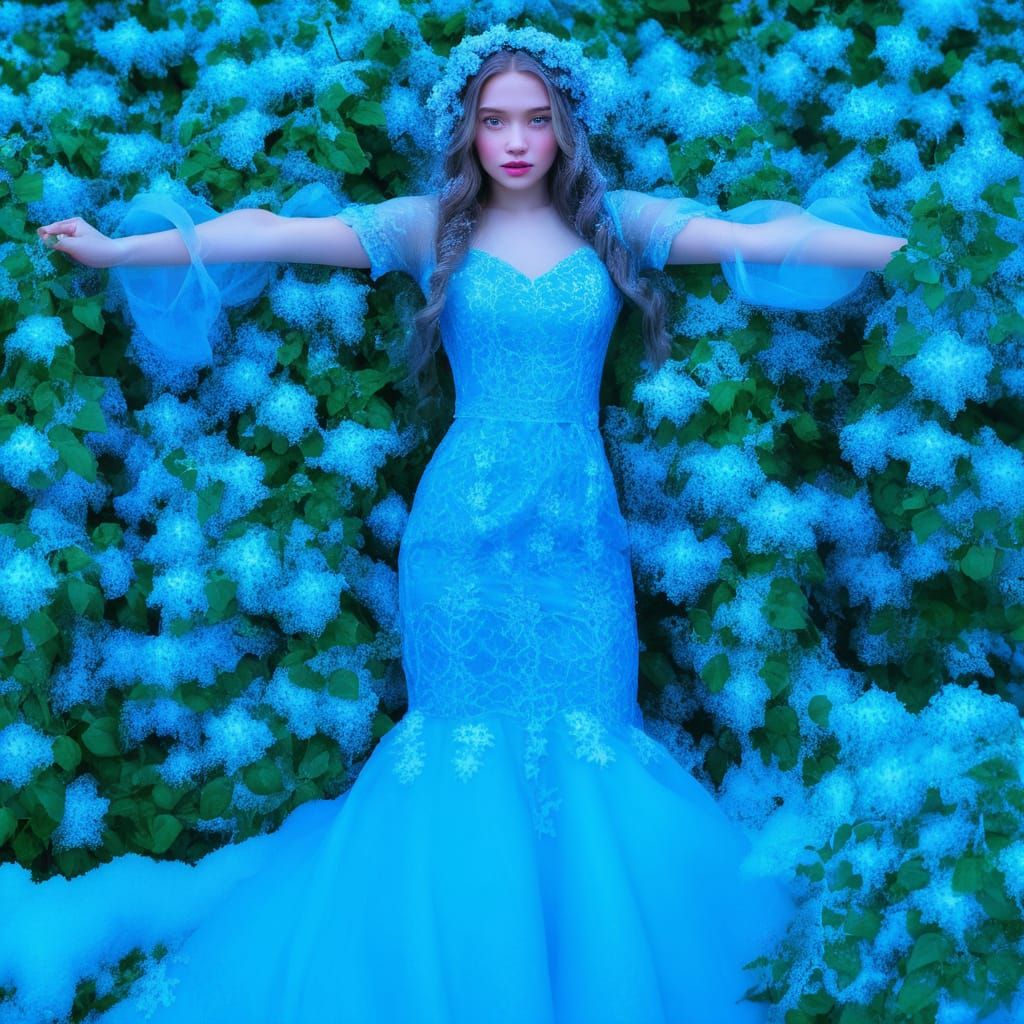 Woman with Floral Hair in Winter Wonderland