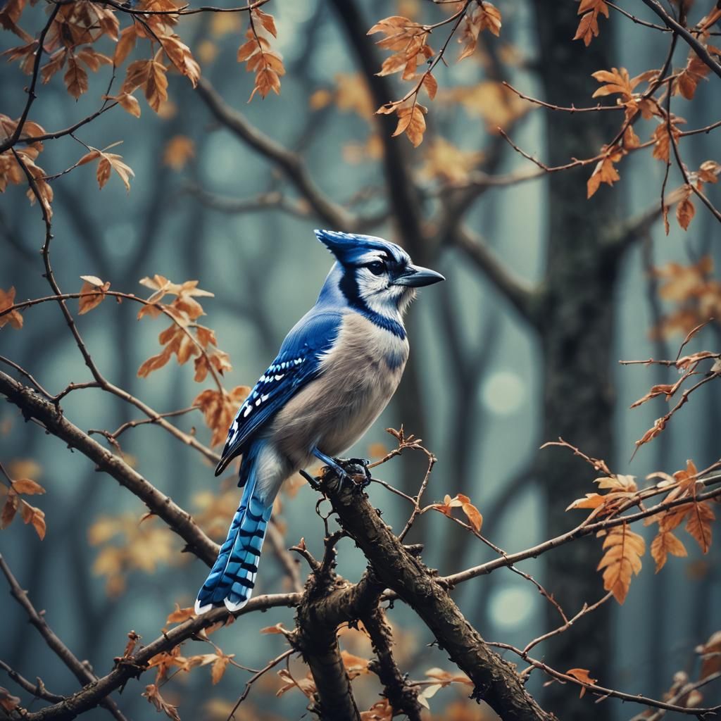 Ornate Bluejay Bird in Cinematic Style