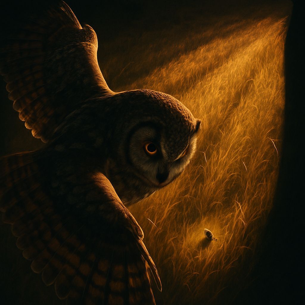 Owl's-Eye View: Golden Field Hunt in Hyperrealism