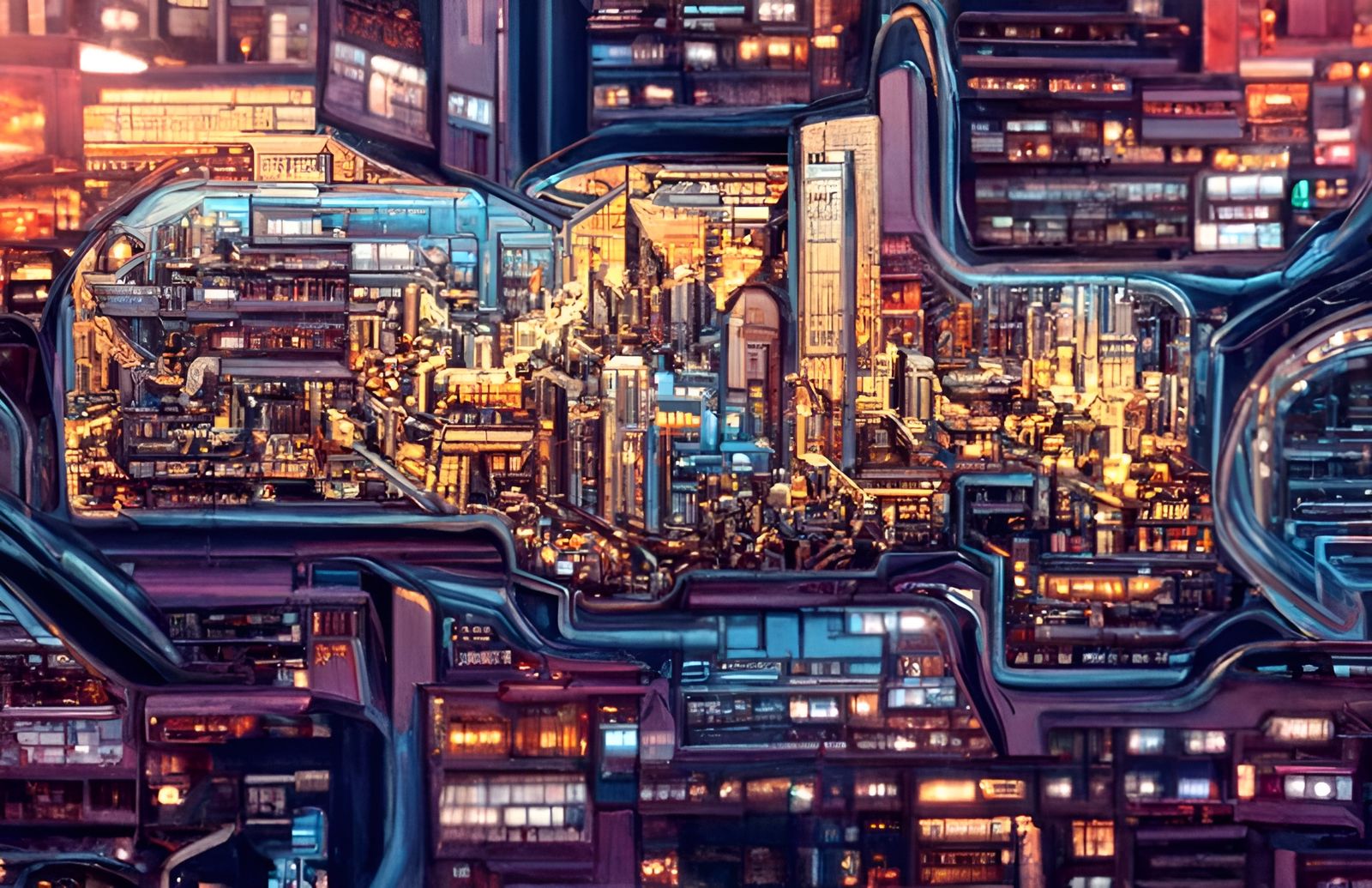 Hyperfuturistic Tech-World Cityscape Digital Illustration