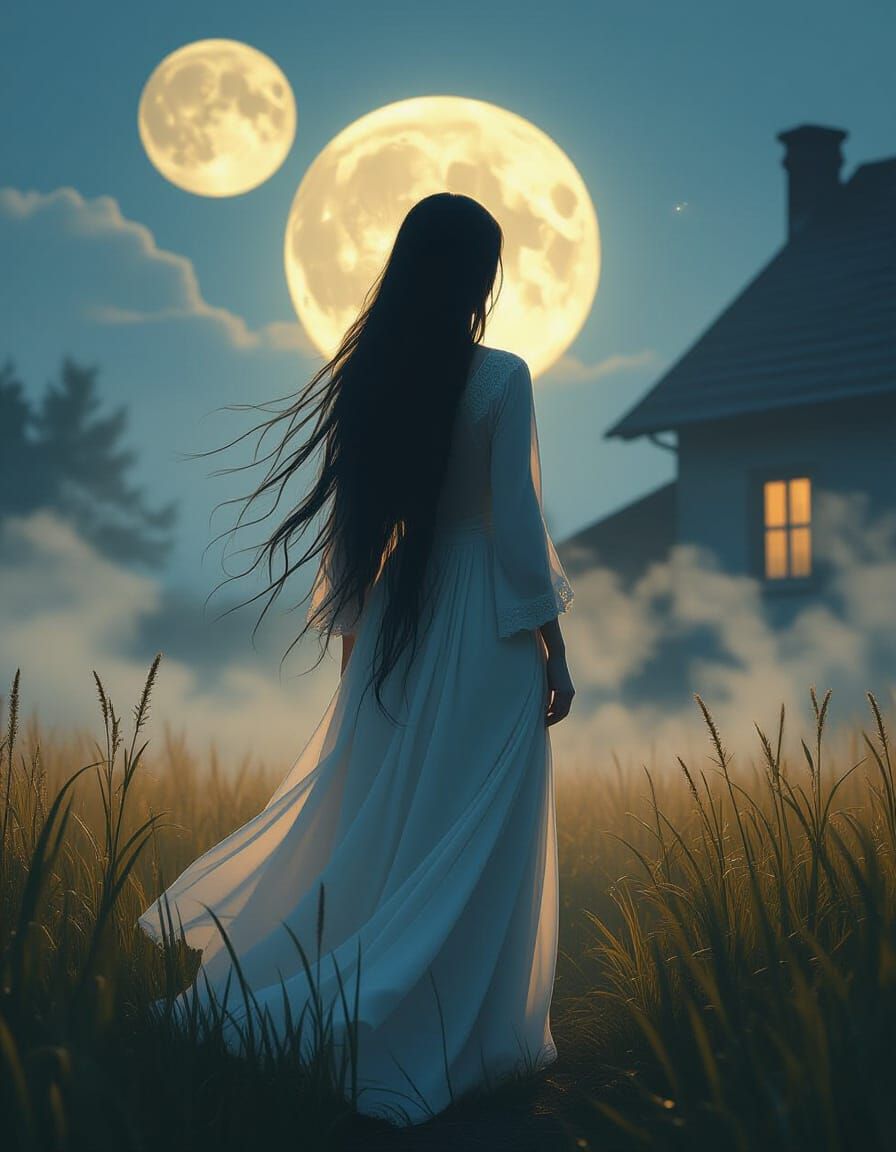 Mystical Kikimora in Moonlit Mist