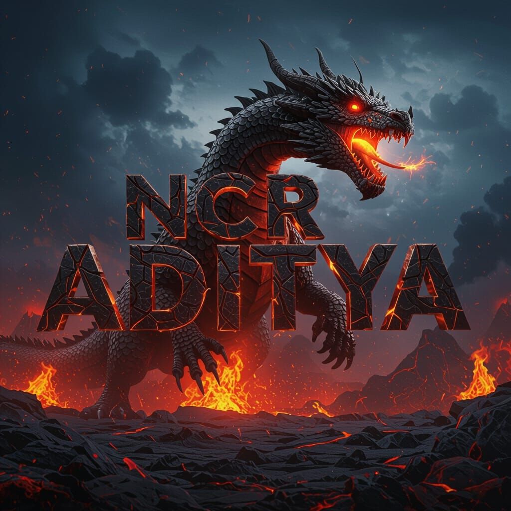 Dragon Text Sculpture in 3D Cinematic Style