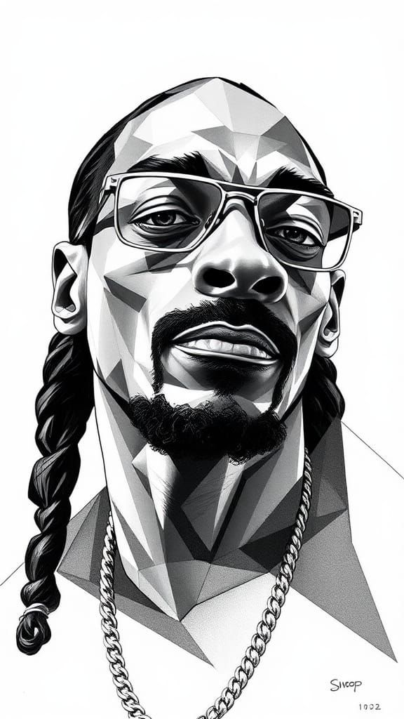 Snoop Dogg Cubist Single Line Art Deco Drawing