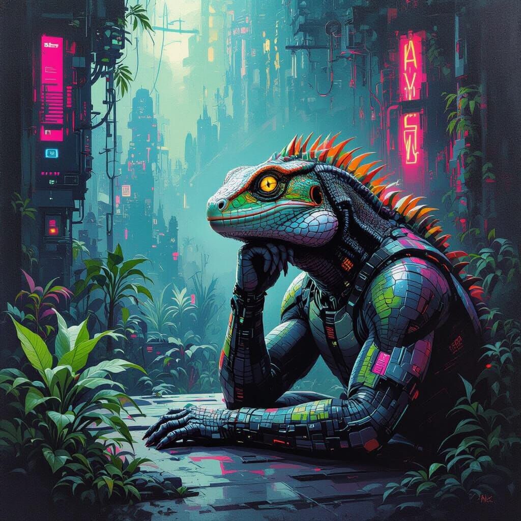 Surreal Sci-Fi Hybrid in Cyberpunk World