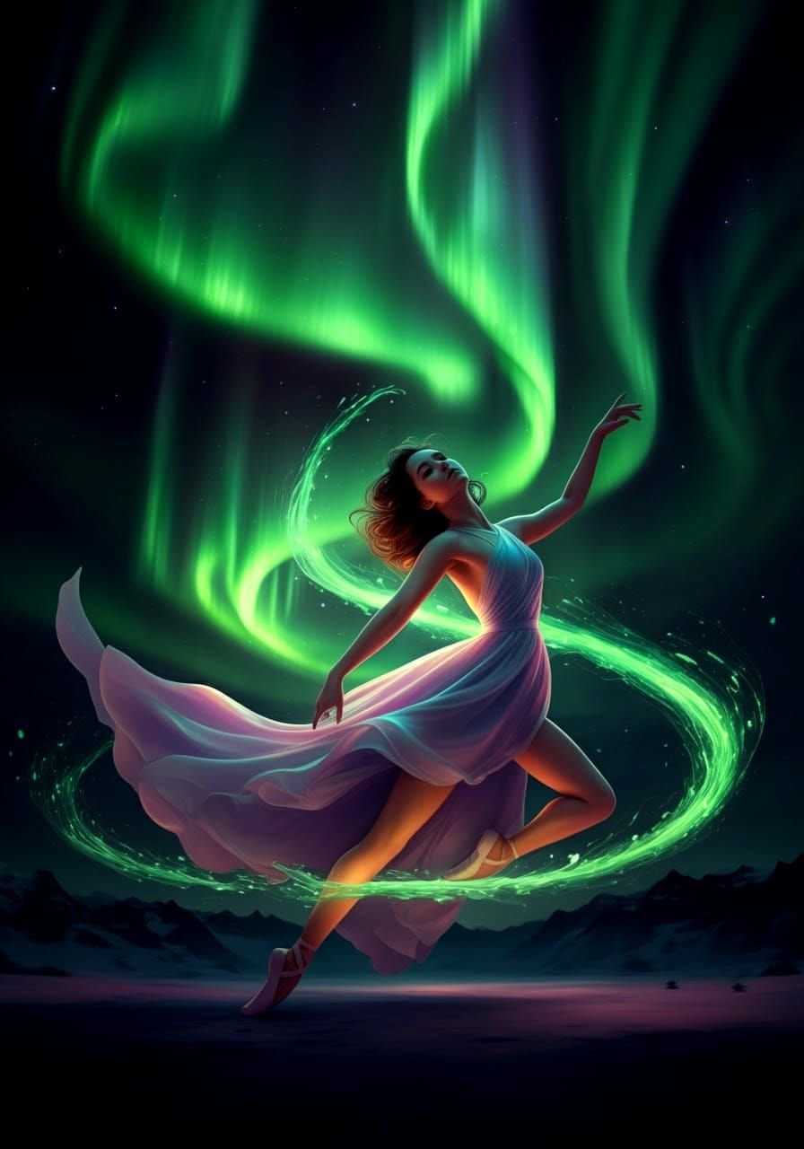 Aurora Borealis Ballet Dancer Silhouette