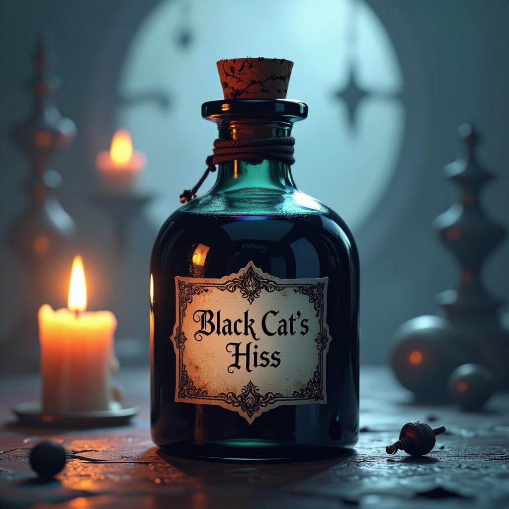 Mystical "Black Cat's Hiss" Potion Bottle in Dark Fantasy St...