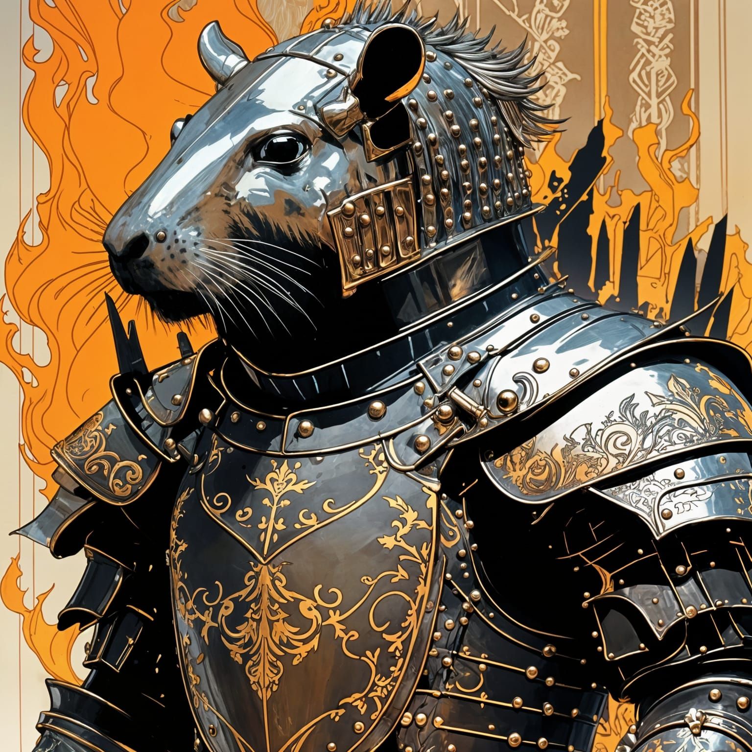 Intricate Capybara Knight with Crown in Dichroic Art