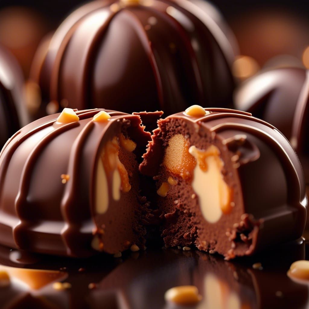 Photorealistic Chocolate Truffle with Caramel Drizzle