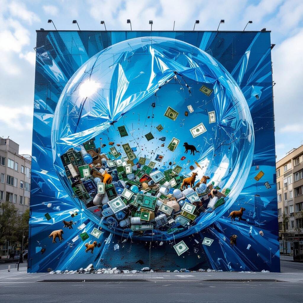 Giant Trash Bubble Mural Explodes on Urban Building