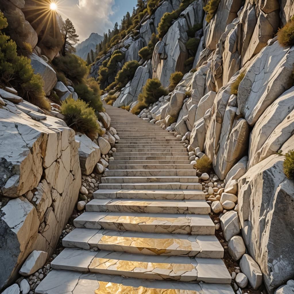 Sierra Mountains Stairway in Marble and Pearl