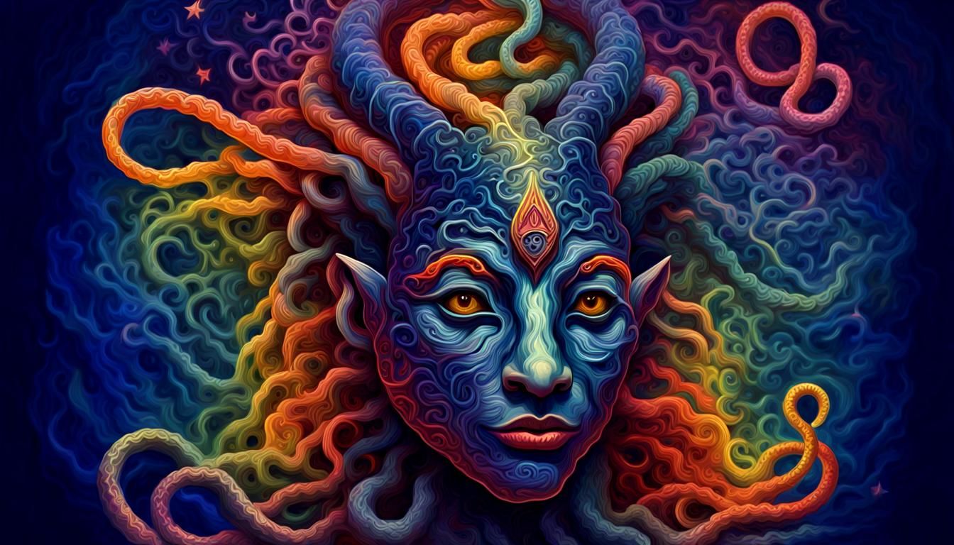 Yingarna Rainbow Serpent Portrait in Impasto Style