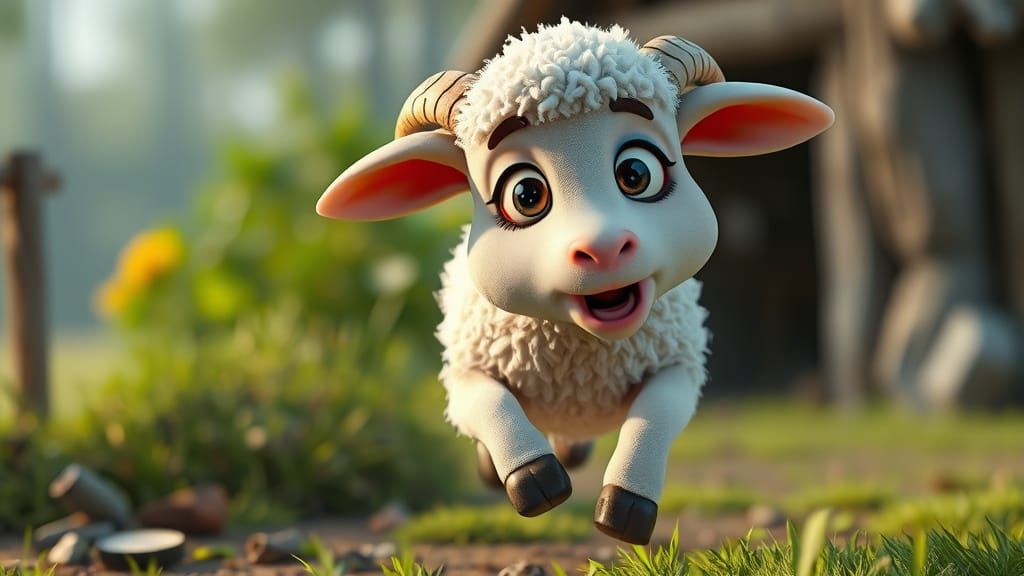 Scared Lamb Runs from Farmer: 3D CGI Render