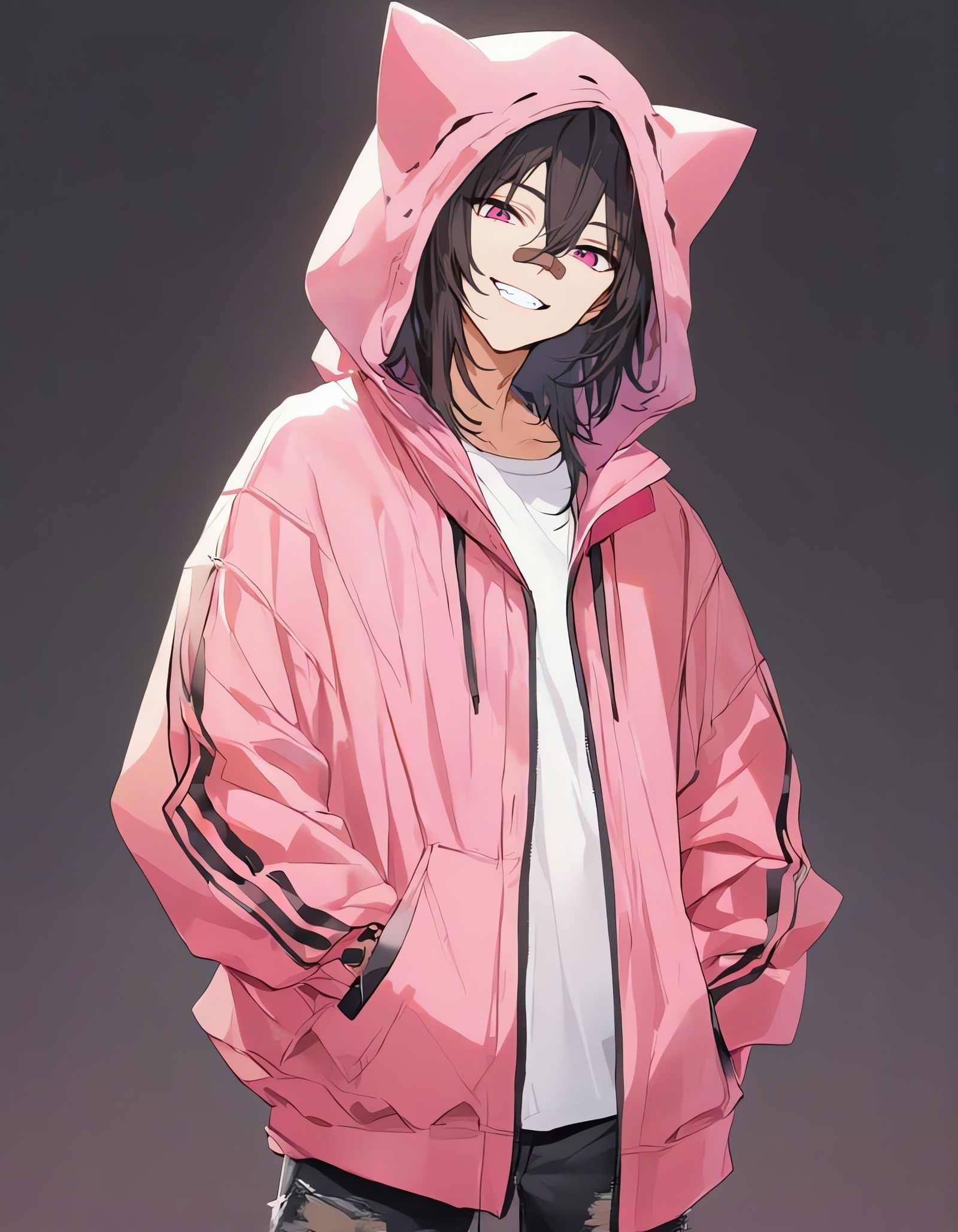 Smiling Boy with Pink Accents on White Background