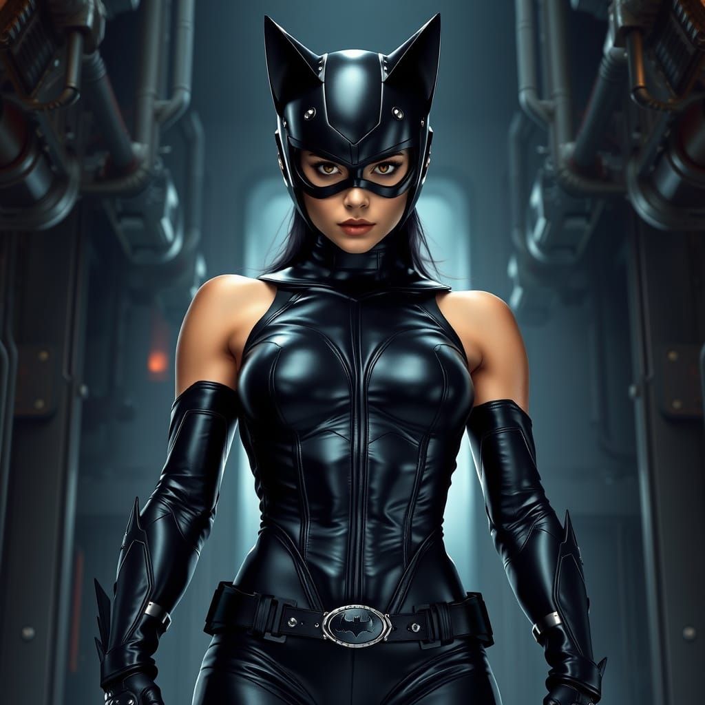 Futuristic Catwoman in Industrial Sci-Fi Setting