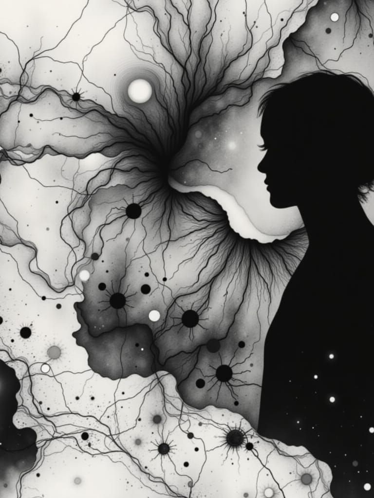 Mystical Mindscape of Shadows and Light in Paul Klee Style