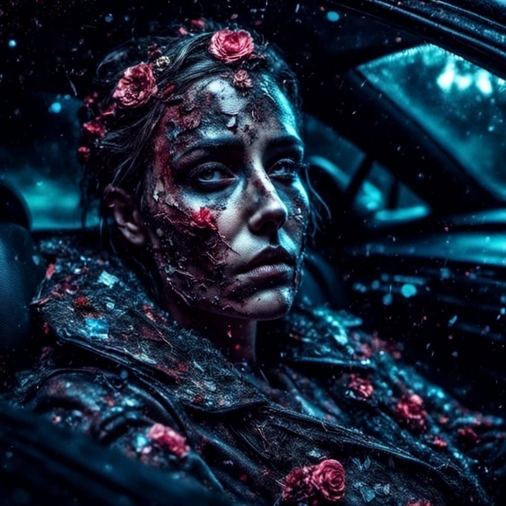 Horrific DUI Car Crash Scene in Macabre Style