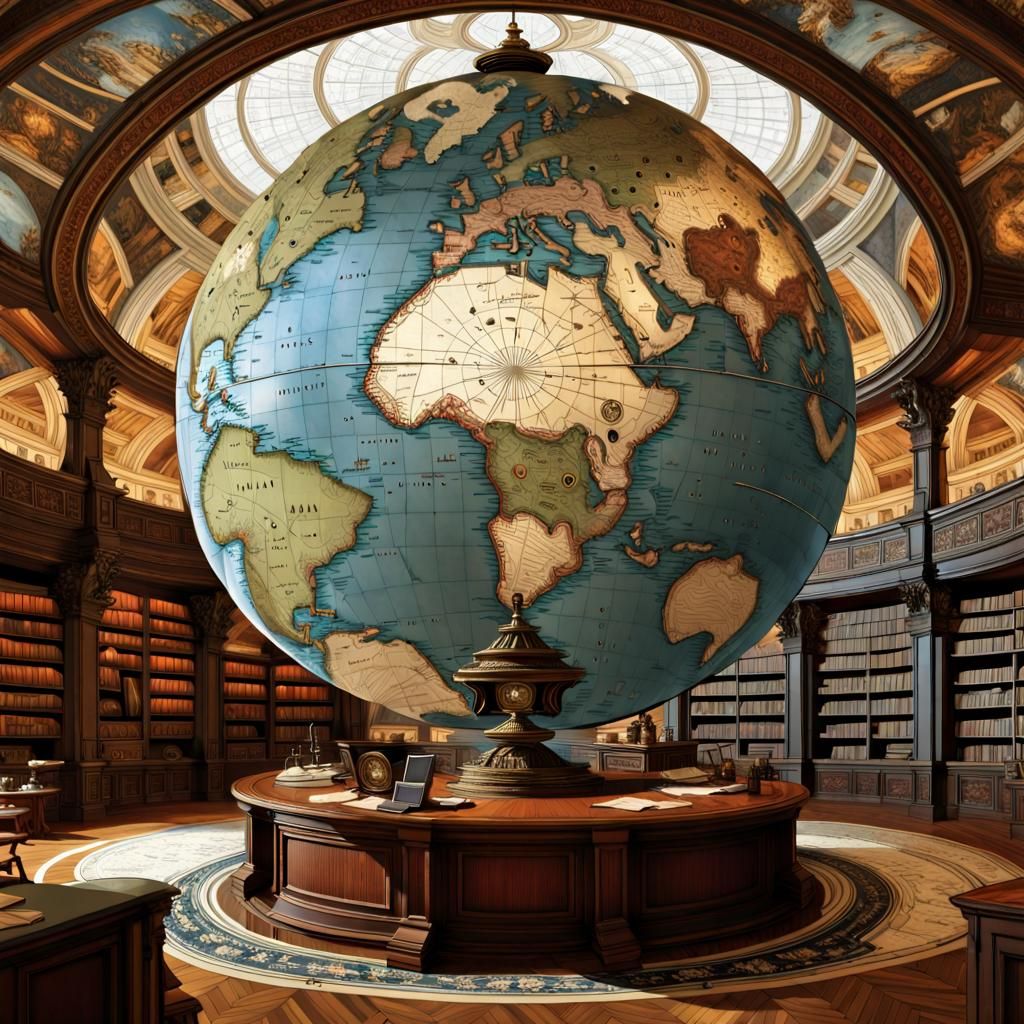 Steampunk Globe in Renaissance Style Digital Art