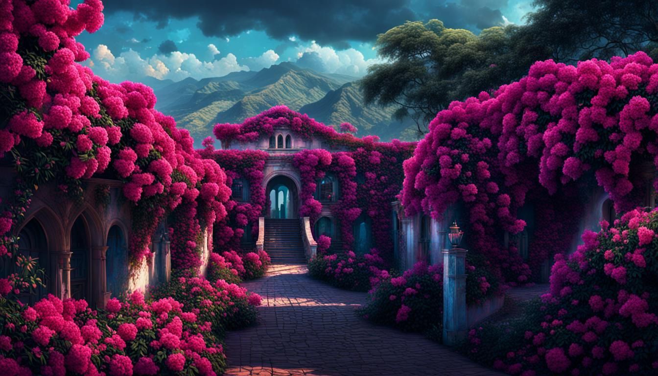 Brilliant Bougainvilleas Digital Matte Painting
