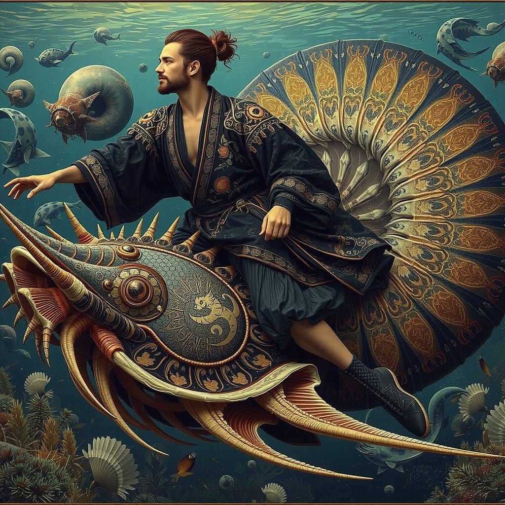 Nautilus Rider in Pre-Raphaelite Style