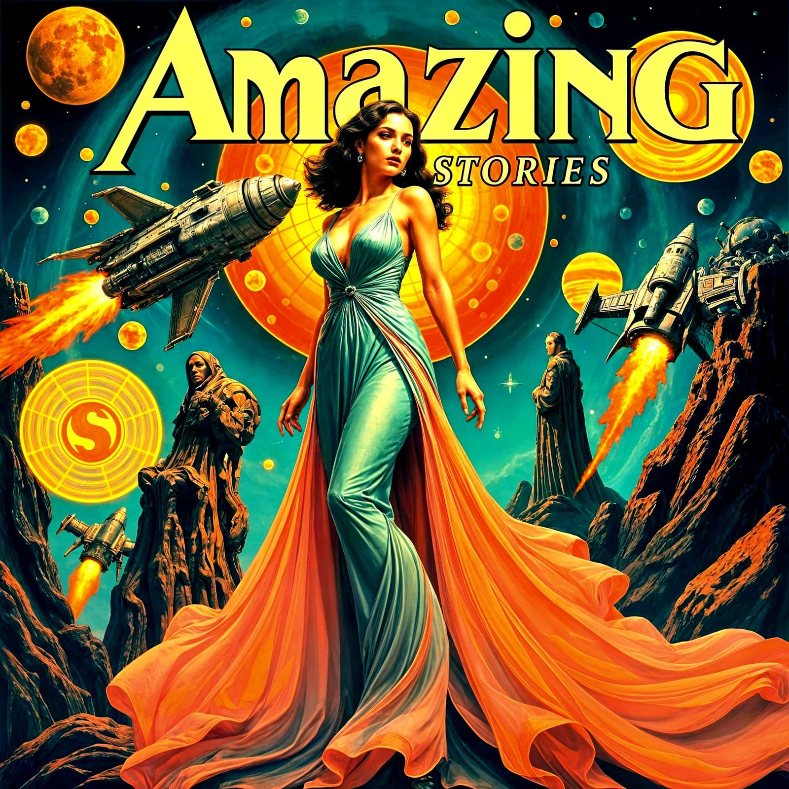 Abstract Pulp Magazine Cover Art in Hyperrealistic Style