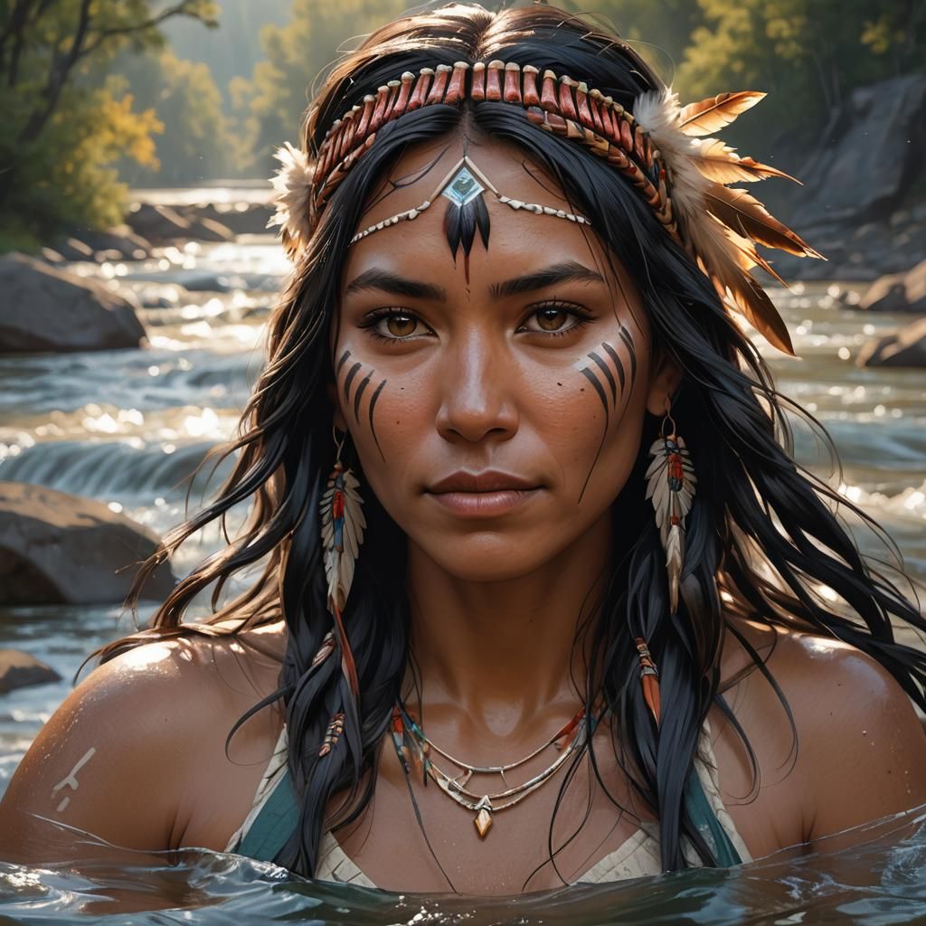 Native American Woman Portrait in Art Nouveau Style