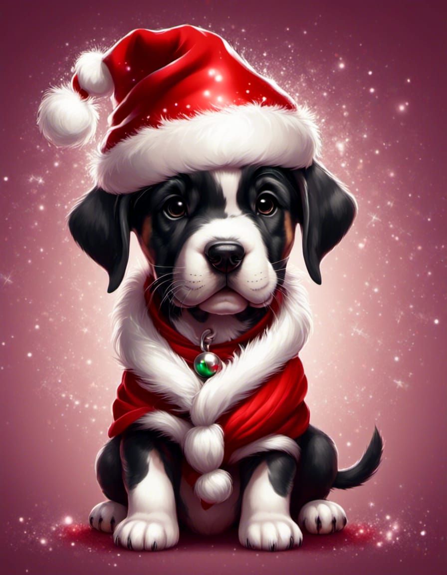 Chibi Obese Great Dane Puppy with Santa Hat