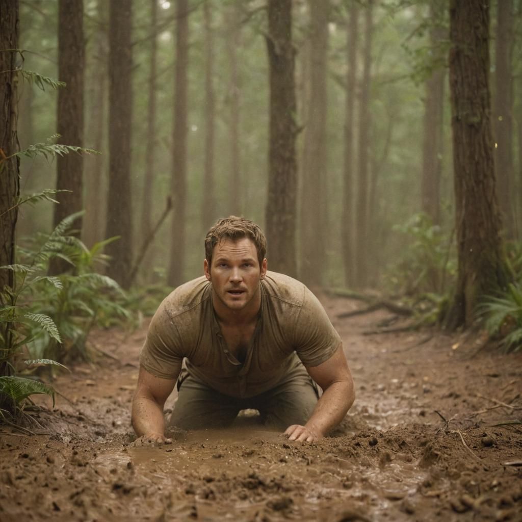 Man's Desperate Struggle in Quicksand: Cinematic Film Still