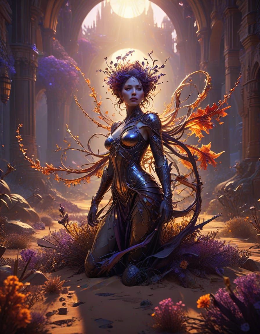 Epic Fantasy Desert Goddess in Cinematic Golden Hour