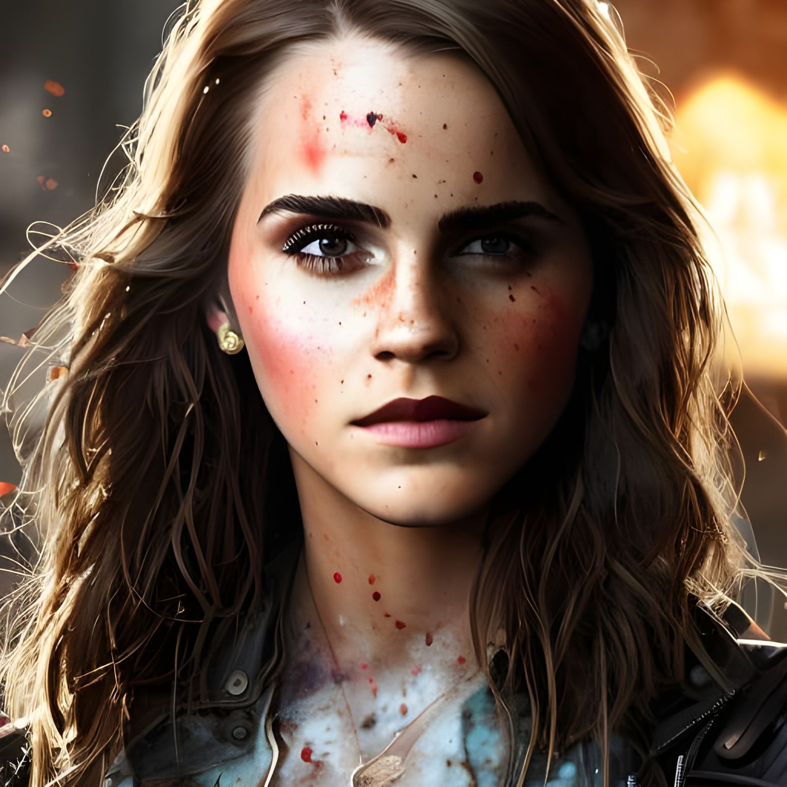 Mud-Splattered Portrait of a Woman in Cinematic Style