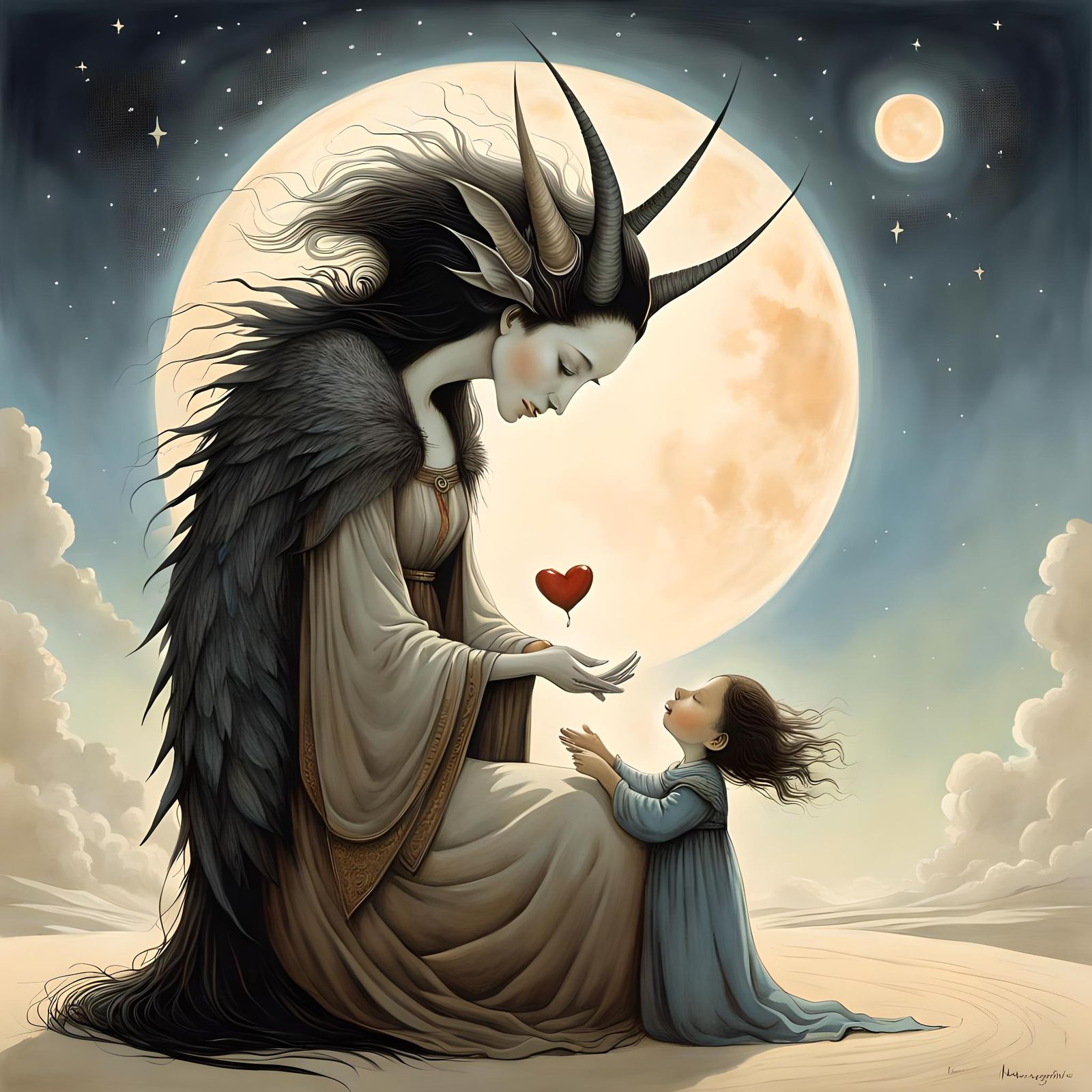 Surreal Illustration of Mother and Child's Love