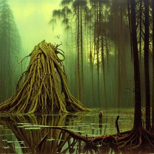 Surreal Swamp Anomaly Painting in Triadic Colors