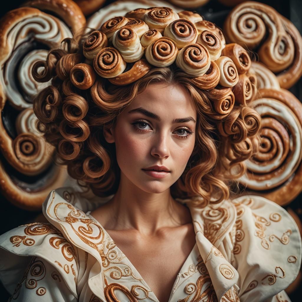 Cinnamon Roll Goddess Portrait: Cinematic Film Still