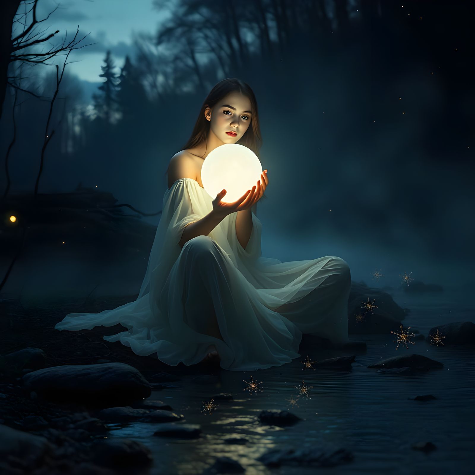 Mystical Forest Maiden in Cinematic Darkness