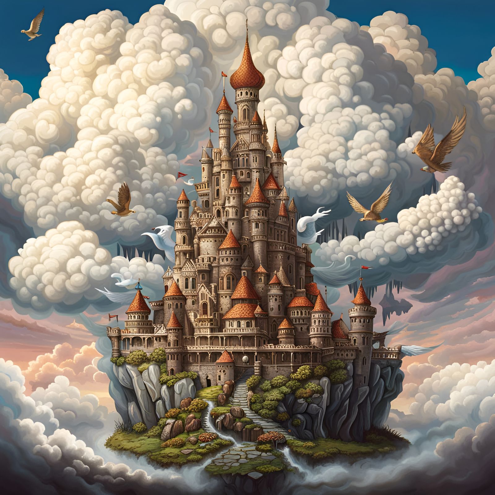 Magical Cloud Castle with Bird Citizens