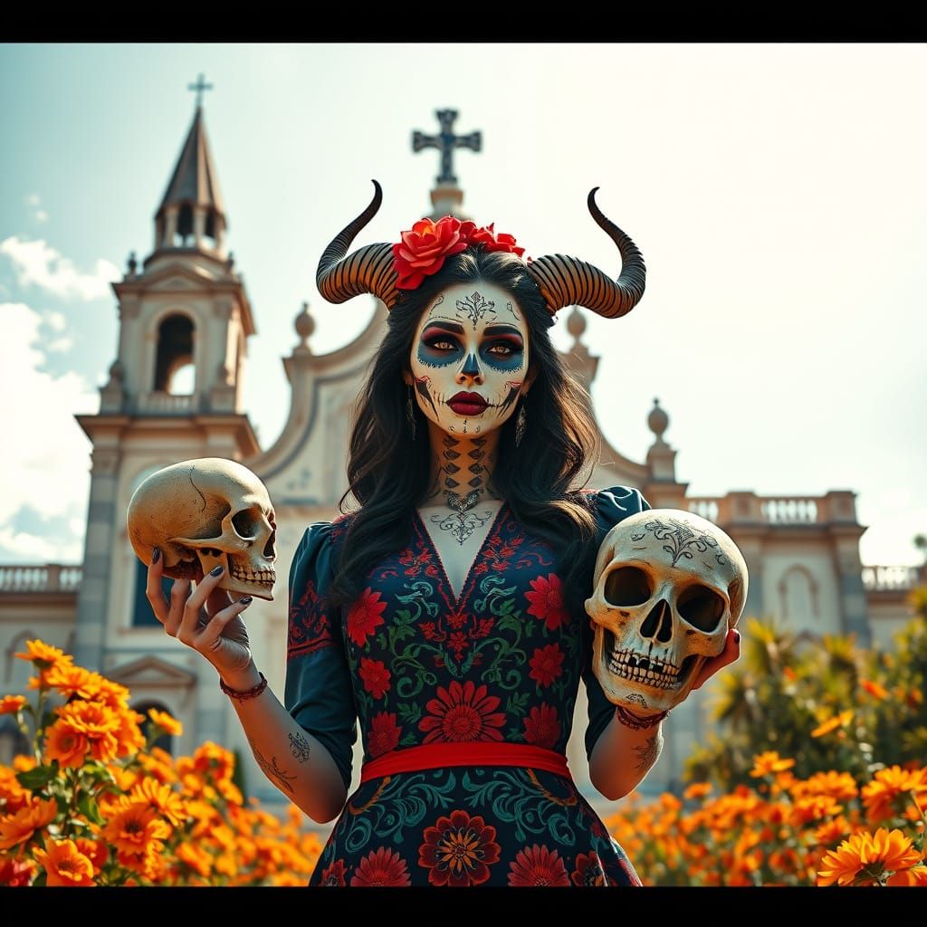 Day of the Dead Woman with Horns