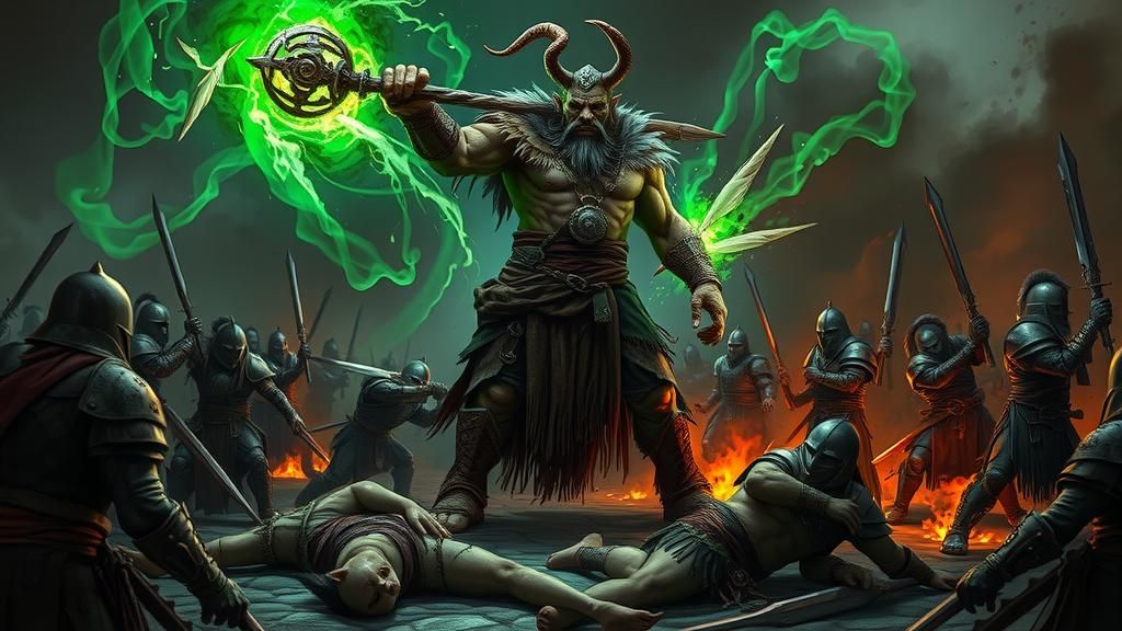 Orc Shaman Amidst Battlefield Chaos