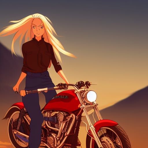 Latina Biker in Anime Key Visual Style