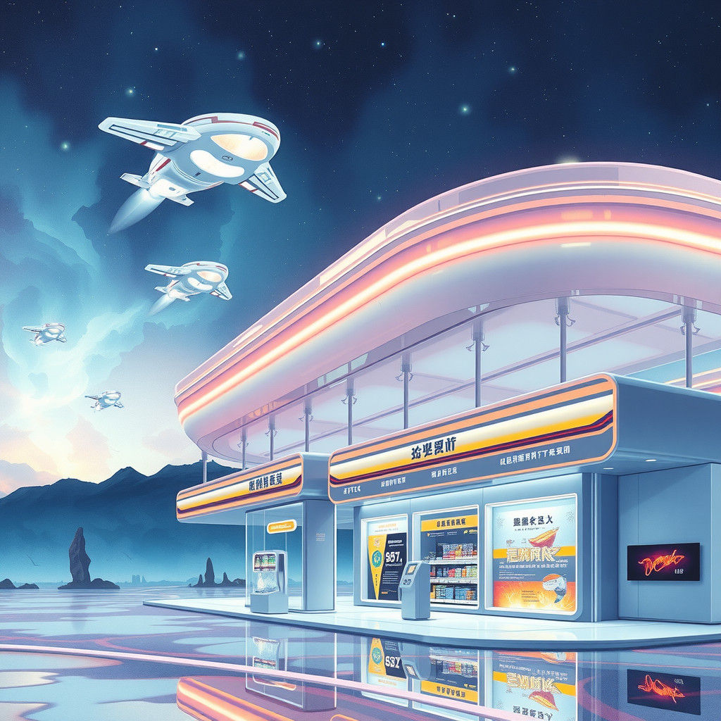 Futuristic Alien Gas Station in Space