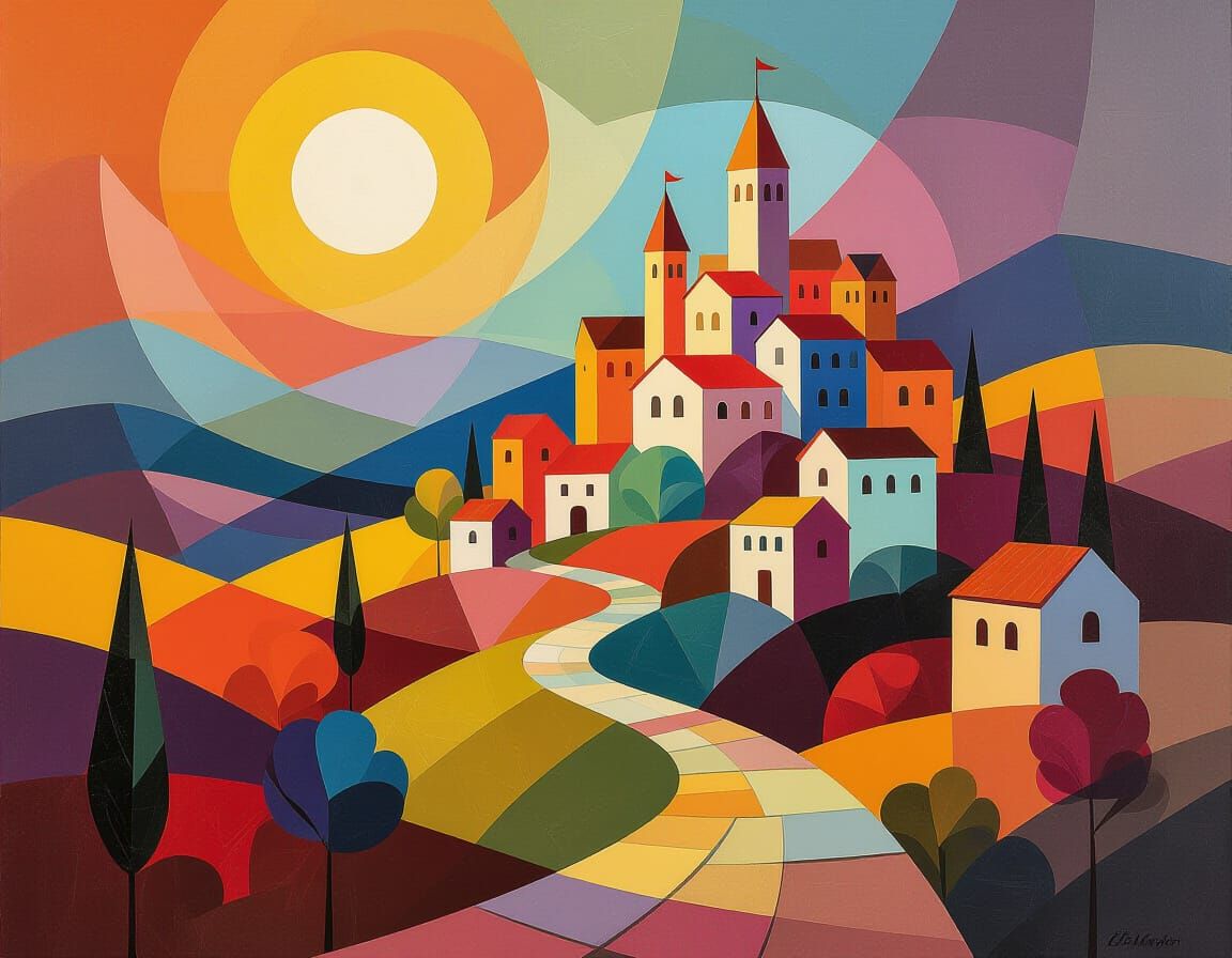 Futuristic Alien Village in Cubist Abstract Style