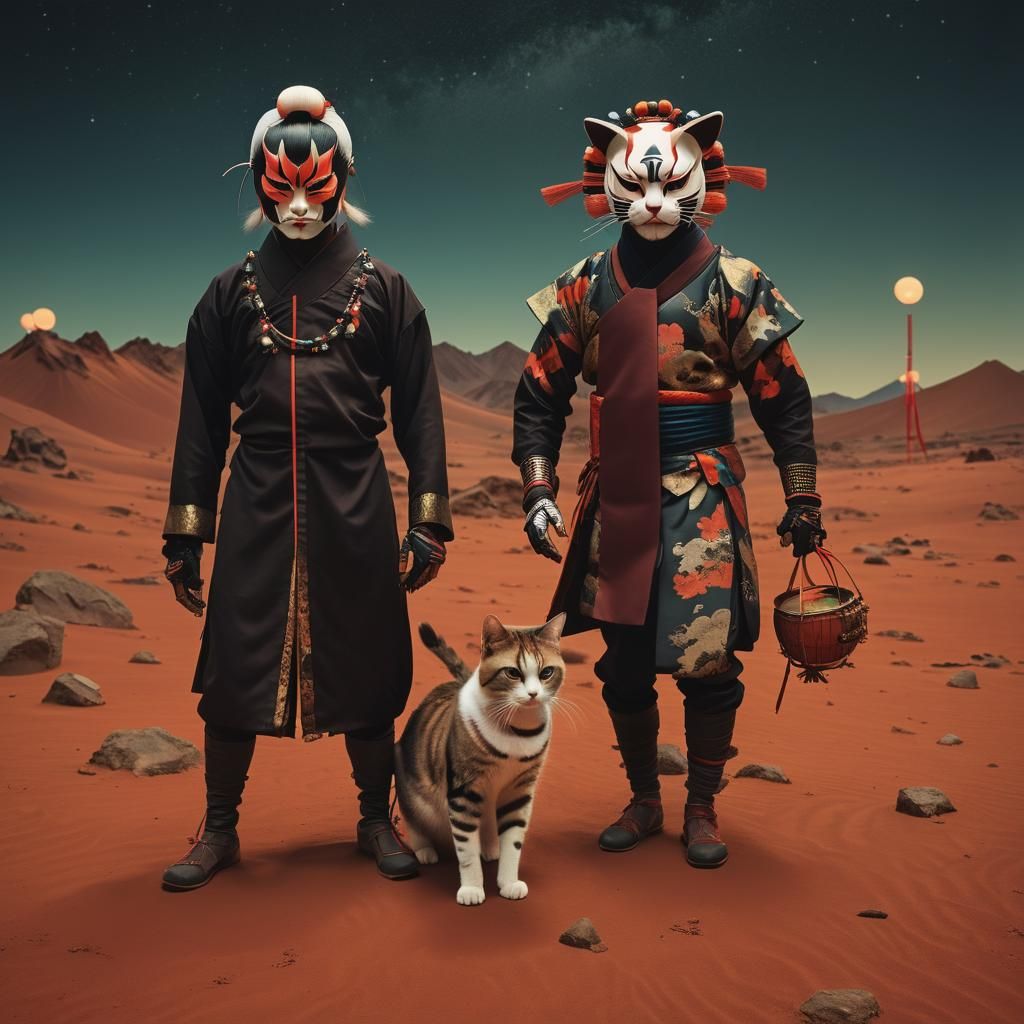 Kabuki Theater on Mars in Surreal Ukiyo-e Style
