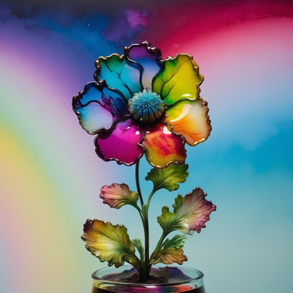 Surreal Rainbow Flowers in Alcohol Ink Style