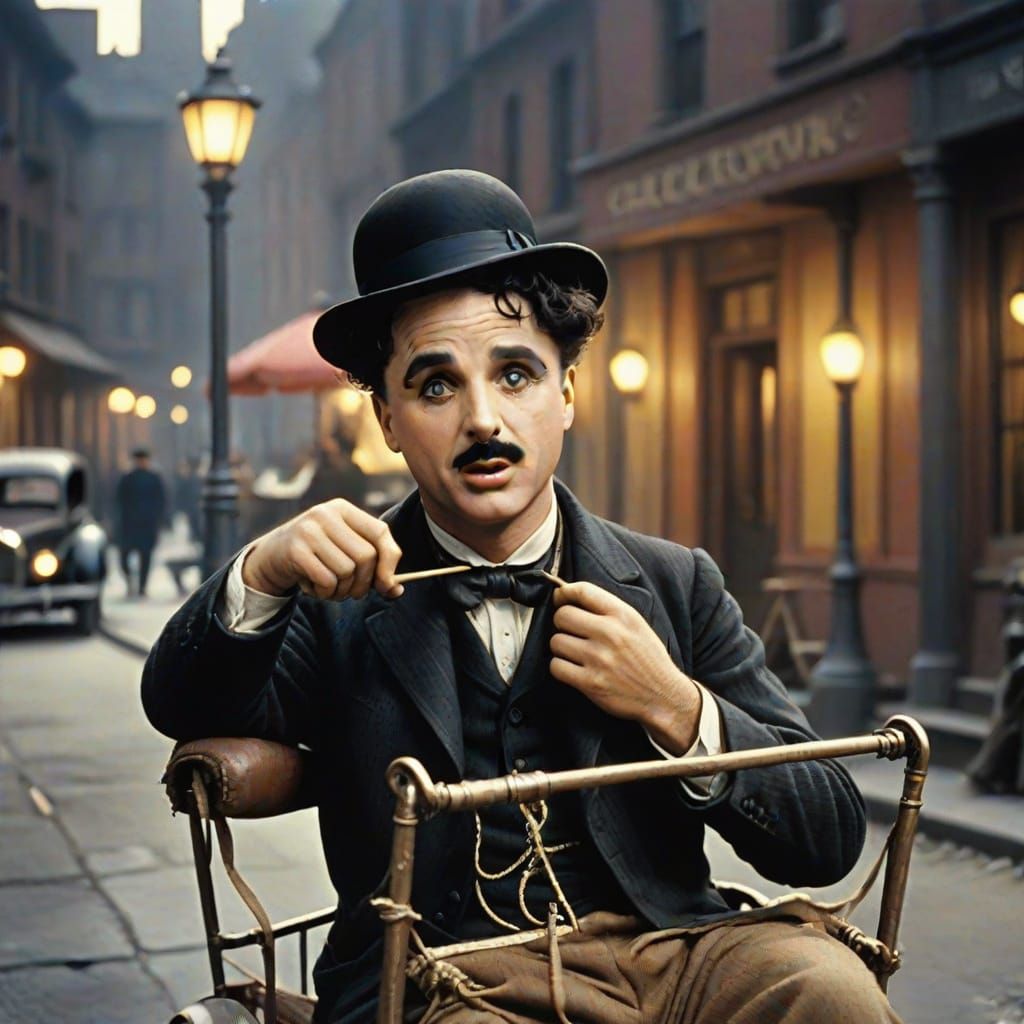 Charlie Chaplin Movie Still in Vintage Style