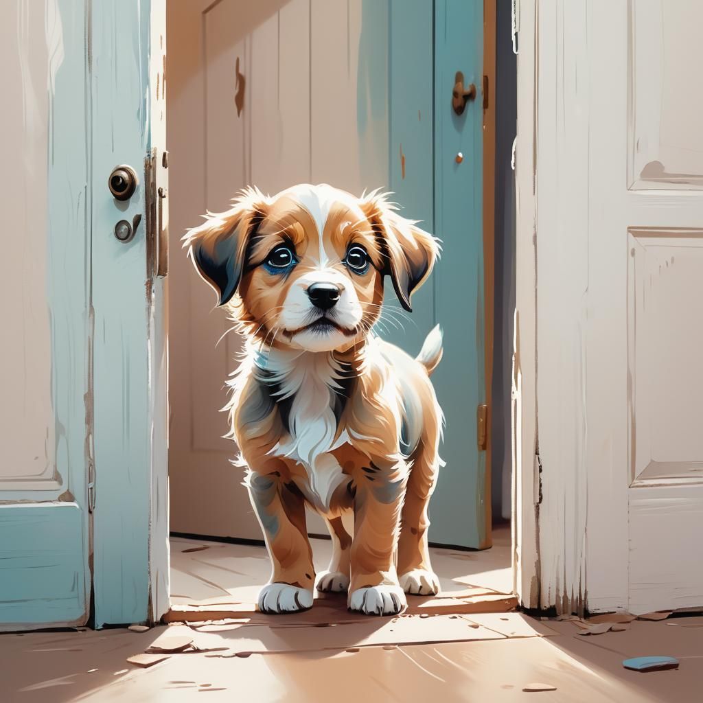 Scared Puppy Illustration in Van Gogh Style