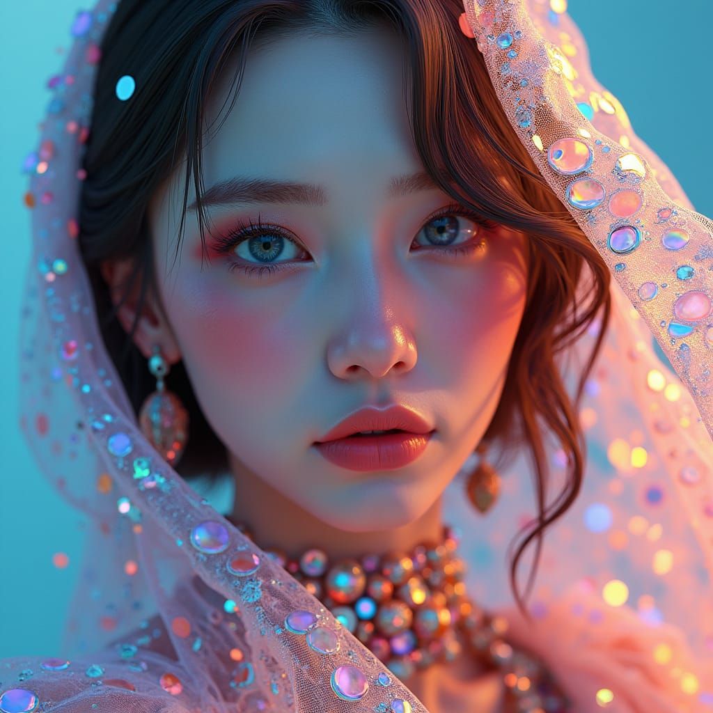 Stunning Woman in Futuristic Jewelry: Hyperrealistic Portrai...