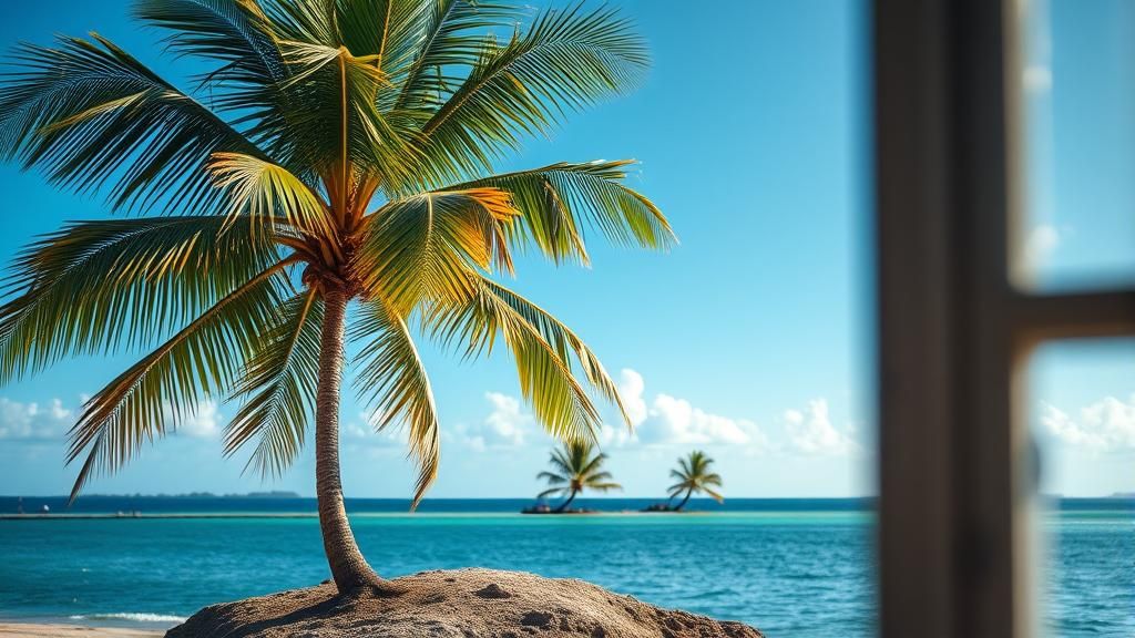 Tropical Island in Azul Hues with Bokeh