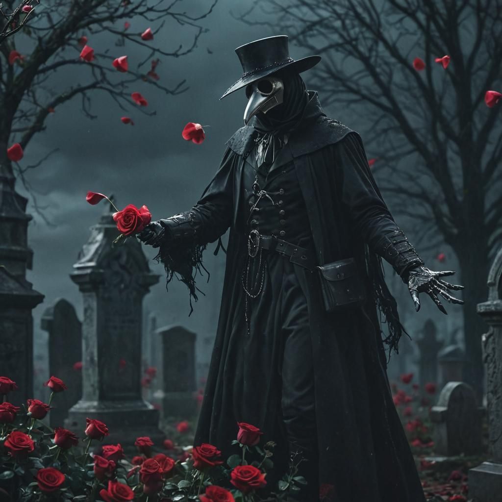 Plague Doctor in Stormy Cemetery, Cyberpunk Style