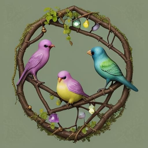 Gemstone Birds in Vines Digital Art