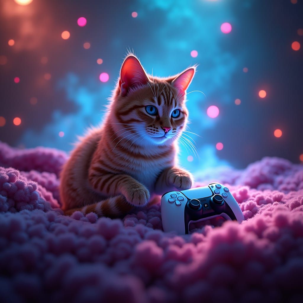Gaming Cat in Dreamlike Digital Art Style